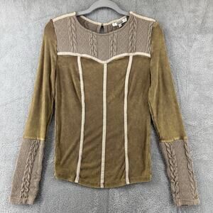 Gimnicks by BKE Thermal Top S Mustard Rib Cable Knit Crew Neck Key Hole Stretch